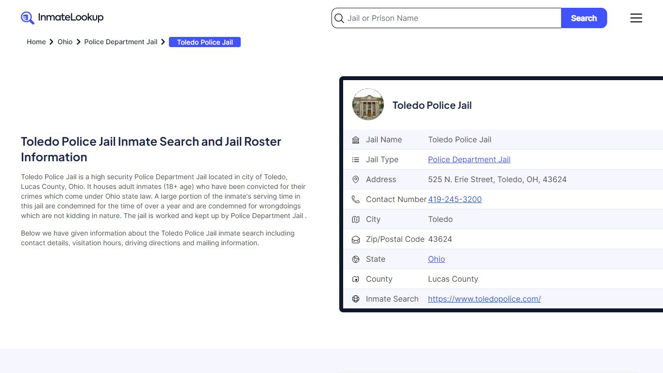Toledo Police Jail Inmate Search and Jail Roster Information